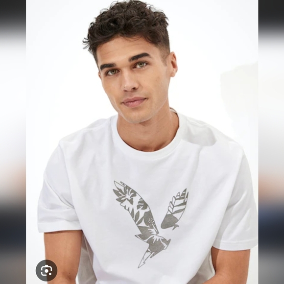 NWT! American Eagle, Men's Super Soft Graphic T-Shirt, White/Grey, Size Large - Picture 2 of 6